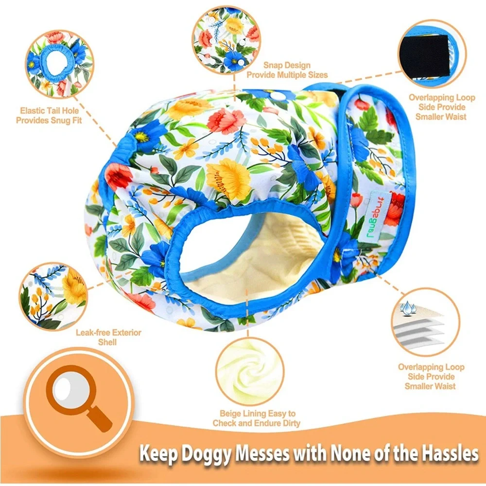 NWT, 3 Female Dog Washable Diapers in Floral Tropical prints, Medium